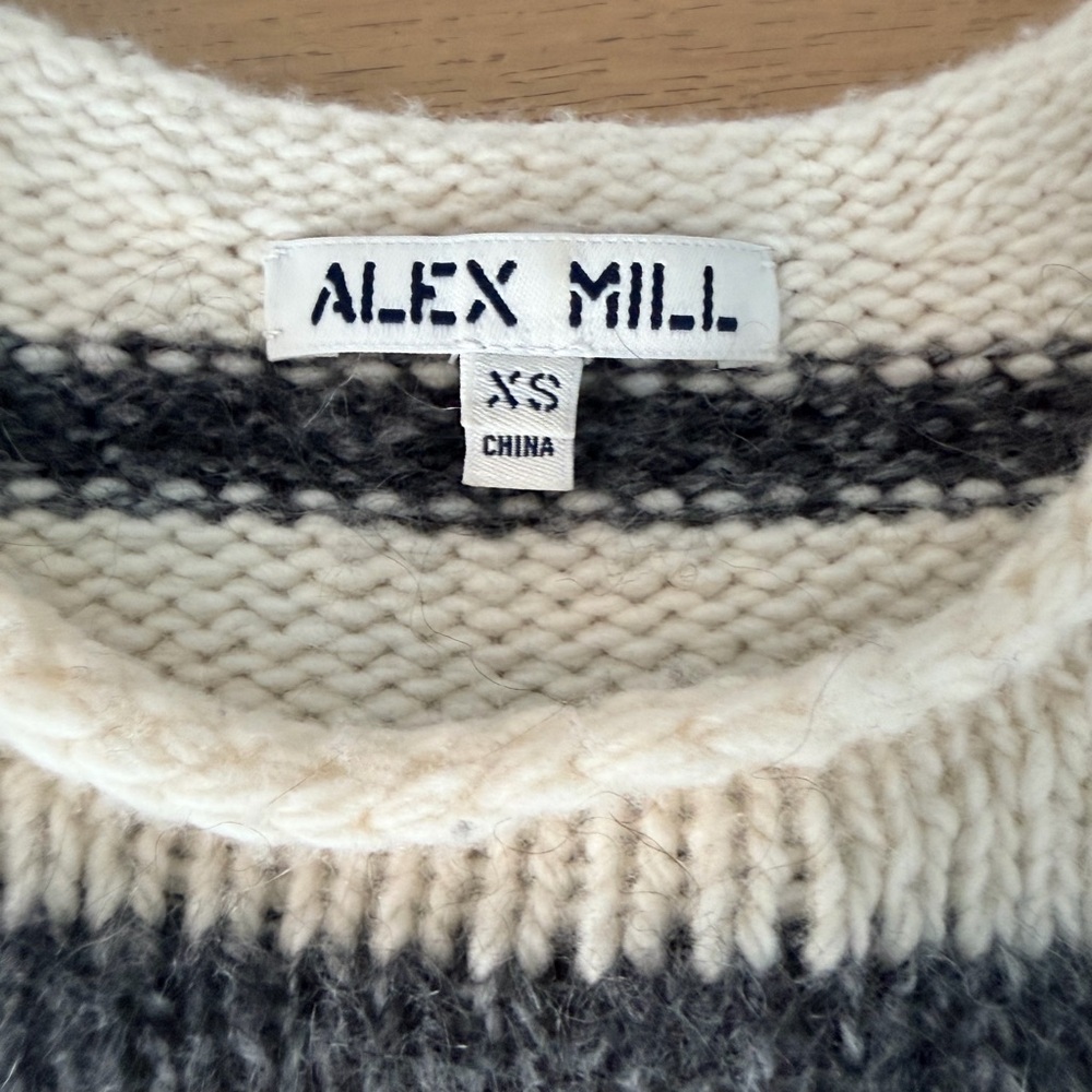 Alex Mill Raya Black Cream Striped Rollneck Sweater XS - Picture 4 of 6